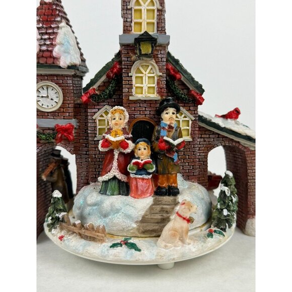 Vintage Musical Christmas Village Church Figurine Carolers Wind Up Animated 8.5" - Picture 3 of 10